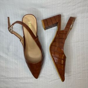 SHEIN Tan Croc-Embossed Slingback Heels